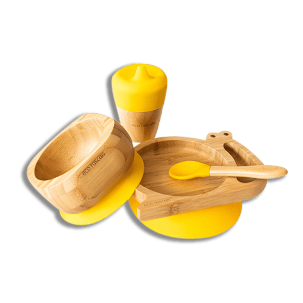 Organic Bamboo Snail Tableware Set - Yellow