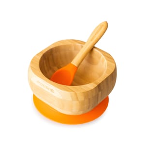 Organic Bamboo Suction Bowl with Spoon - Orange