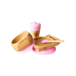 Organic Bamboo Snail Tableware Set - Pink