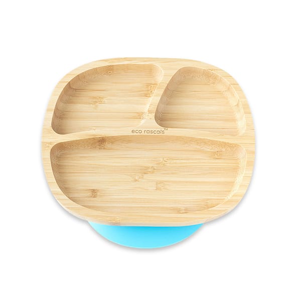 Organic Bamboo Suction Plate for Toddlers - Blue
