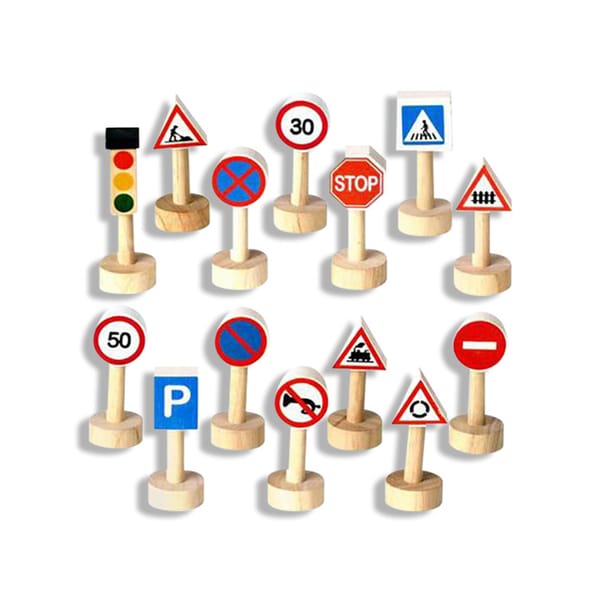 Eco-friendly Wooden Set of Traffic Signs & Lights