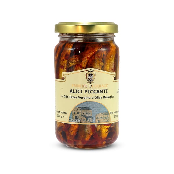 FOS Spicy Anchovies in Organic Extra Virgin Olive Oil; 200g